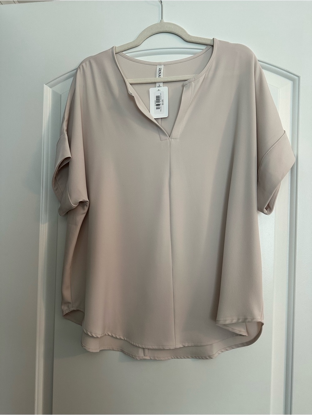 Zenana Outfitters Taupe Split V-Neck Blouse